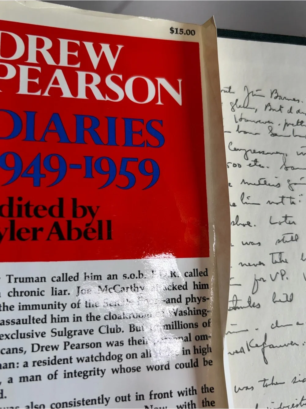 🔥 Drew Pearson Diaries 1949-1959 Tyler Abell 1974 First Edition Hardcover DJ🔥